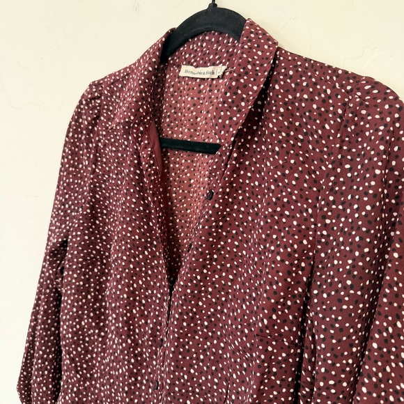 Abercrombie & Fitch Burgundy Polka Dot Button Front Ruffle Shirt Dress Size S - Picture 13 of 15